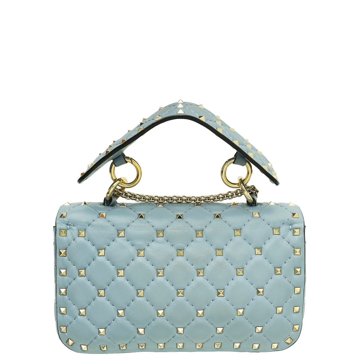 Valentino Light Blue Rockstud Spike Flap Chain Small Bag