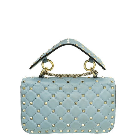 Valentino Light Blue Rockstud Spike Flap Chain Small Bag