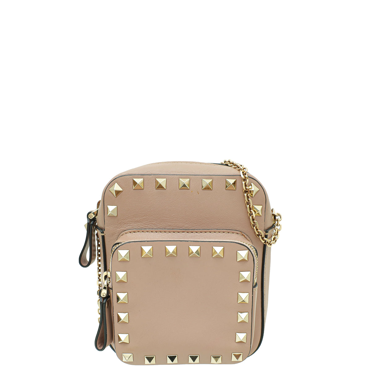 Valentino Beige Rockstud Zip Pouch with Strap Bag-Valentino-THE CLOSET