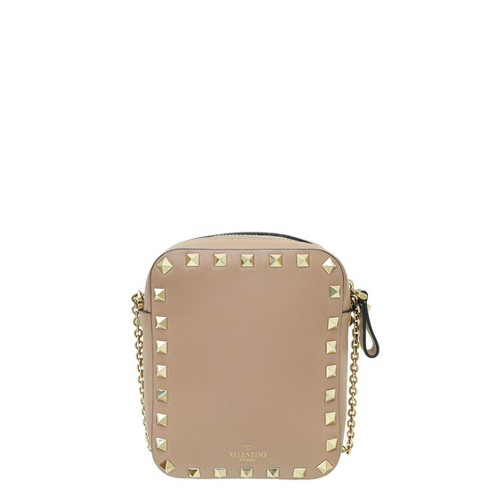 Valentino Beige Rockstud Zip Pouch with Strap Bag