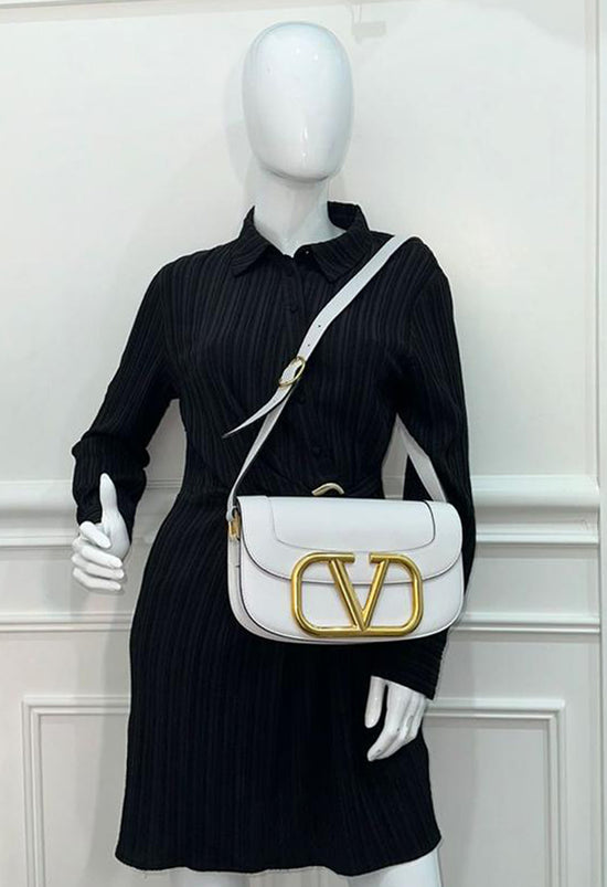 Valentino White Vlogo Supervee Medium Shoulder Bag