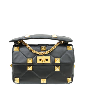 Valentino Black Roman Stud Medium The Shoulder Bag