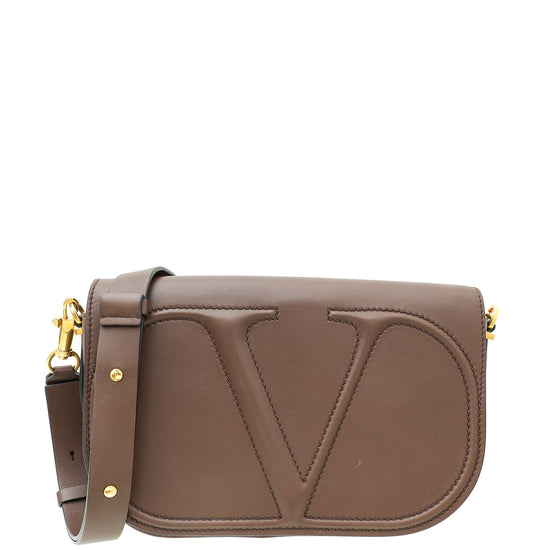 Valentino Brown Vlogo Walk Shoulder Bag