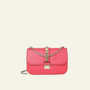 Valentino Coral Pink Rockstud Glam Lock Medium Bag