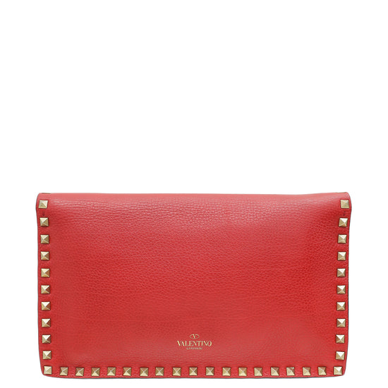 Valentino Red Beaded Rockstud Wristlet Clutch