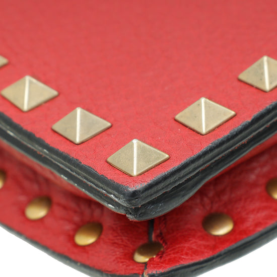 Valentino Red Beaded Rockstud Wristlet Clutch