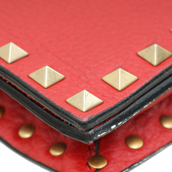 Valentino Red Beaded Rockstud Wristlet Clutch