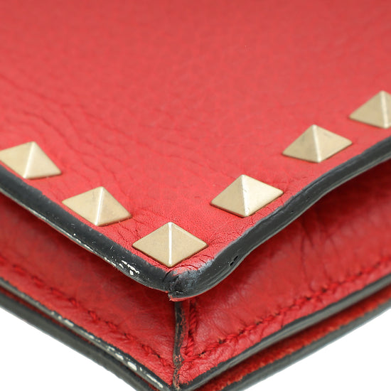 Valentino Red Beaded Rockstud Wristlet Clutch