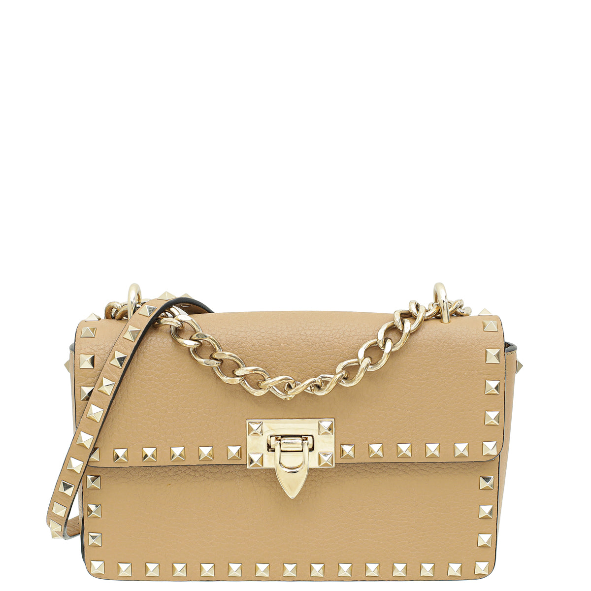 Valentino Beige Rockstud Flip Lock Flap Bag-Valentino-THE CLOSET