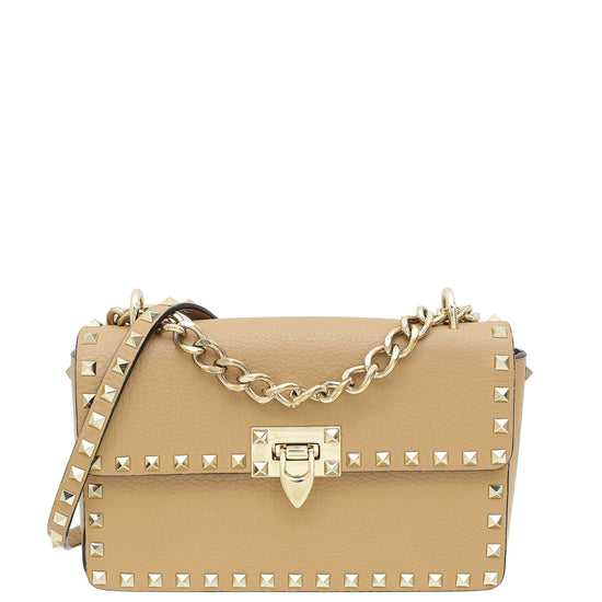 Valentino Beige Rockstud Flip Lock Flap Bag