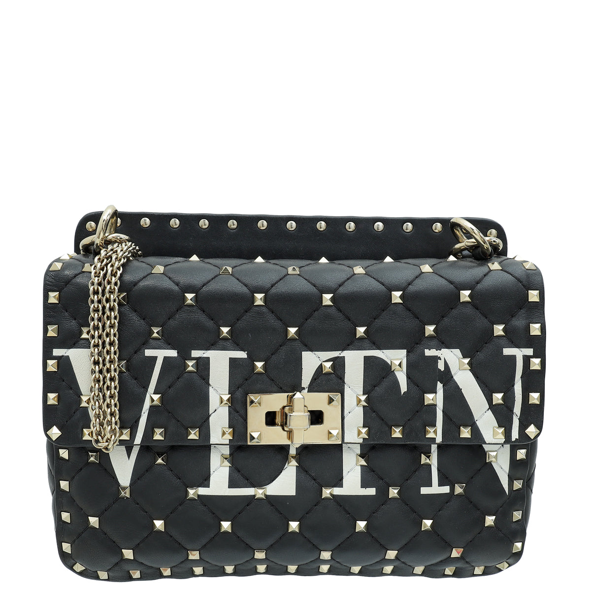 Valentino Black VLTN Spike Rockstud Flap Medium Shoulder Bag-Valentino-THE CLOSET