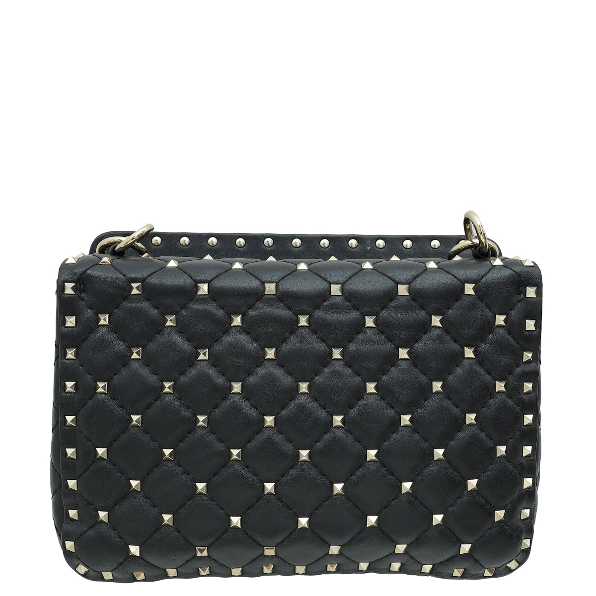 Valentino Black VLTN Spike Rockstud Flap Medium Shoulder Bag-Valentino-THE CLOSET