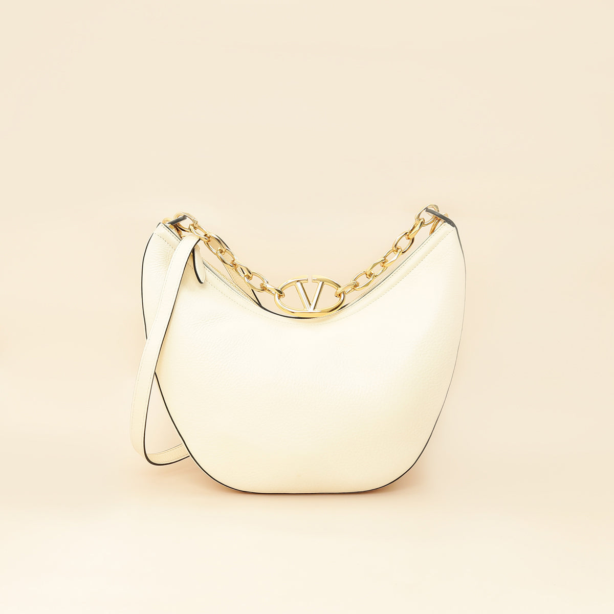 Valentino Ivory VLogo Moon Medium Hobo Bag W/ Chain-Valentino-THE CLOSET