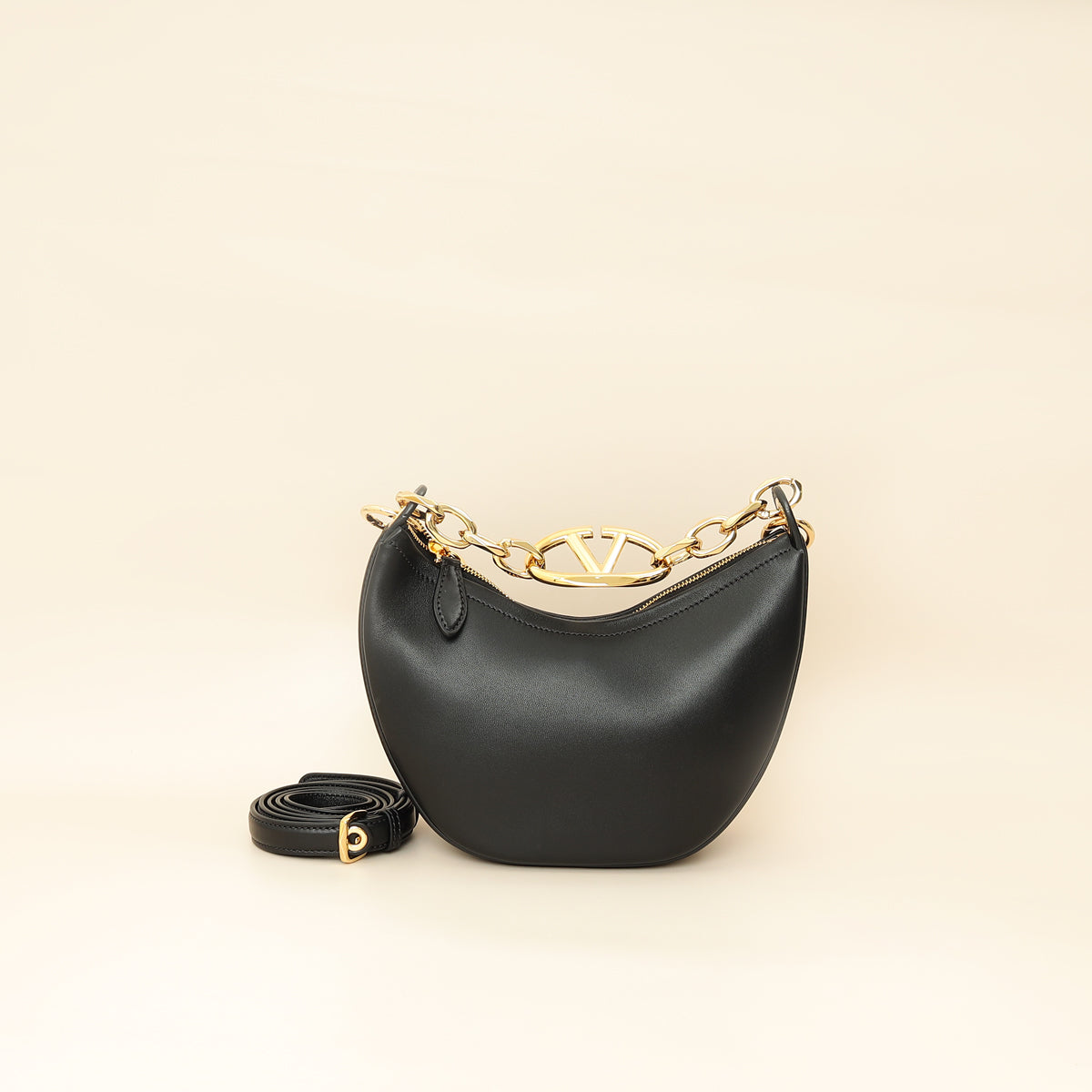 Valentino Black VLogo Moon Mini Hobo Bag W/ Chain-Valentino-THE CLOSET