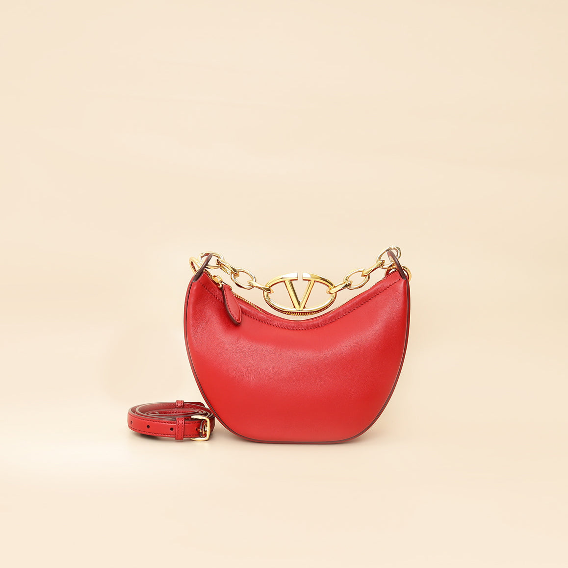 Valentino Red VLogo Moon Mini Hobo Bag W/ Chain-Valentino-THE CLOSET