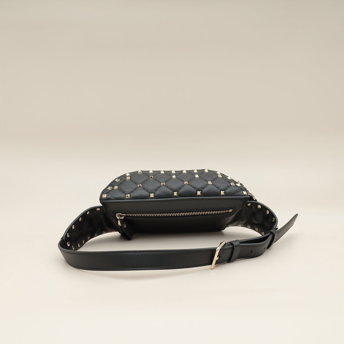 Valentino Black Rockstud Spike Belt Bag-Valentino-THE CLOSET