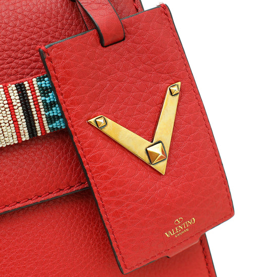 Valentino Red My Rockstud Single Handle Beaded Frame Medium Bag