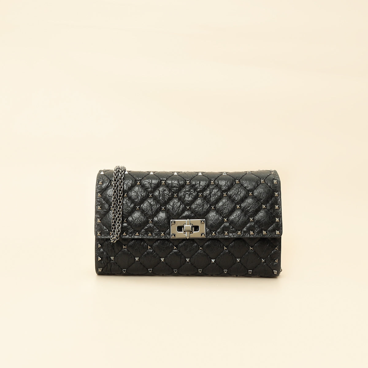 Valentino Black Rockstud Spike Chain Clutch Bag-Valentino-THE CLOSET