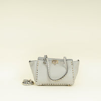 Valentino Light Grey Vitello Rockstud Handle Tote Bag