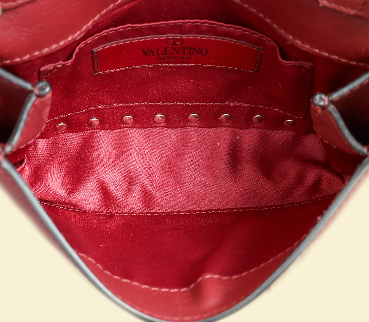 Valentino Burgundy Studs Embellished Chain Clutch