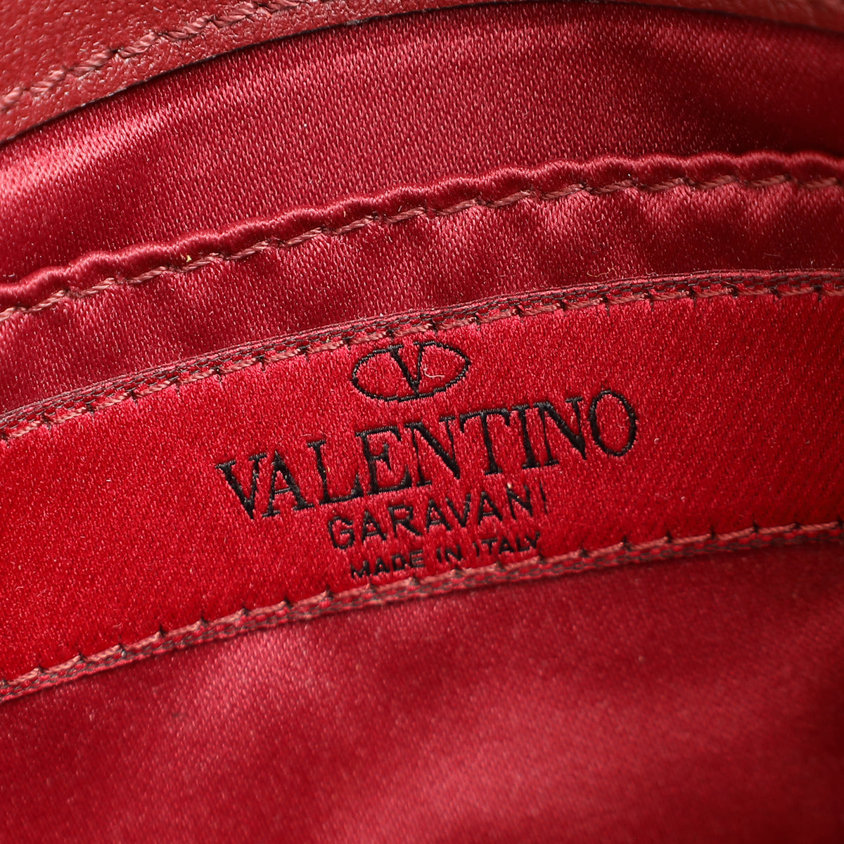 Valentino Burgundy Studs Embellished Chain Clutch