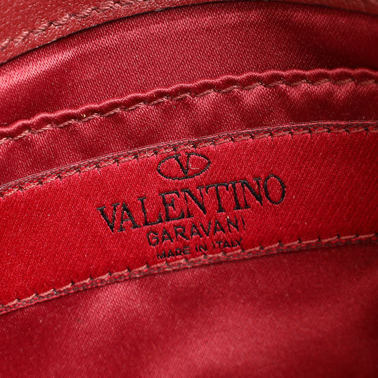 Valentino Burgundy Studs Embellished Chain Clutch