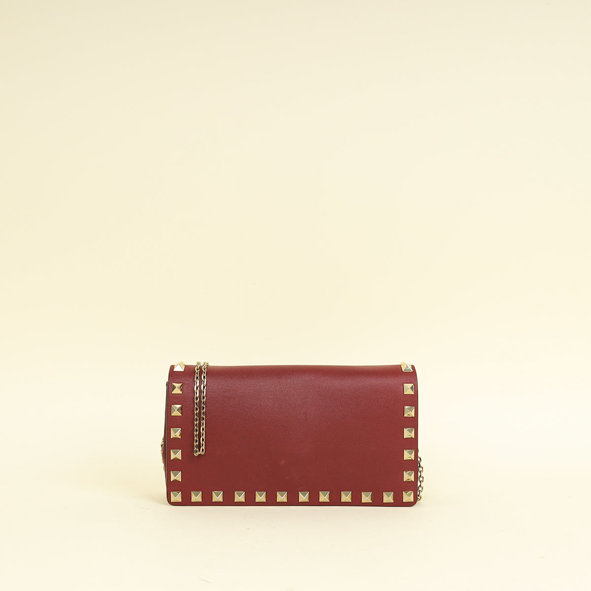 Valentino Burgundy Studs Embellished Chain Clutch