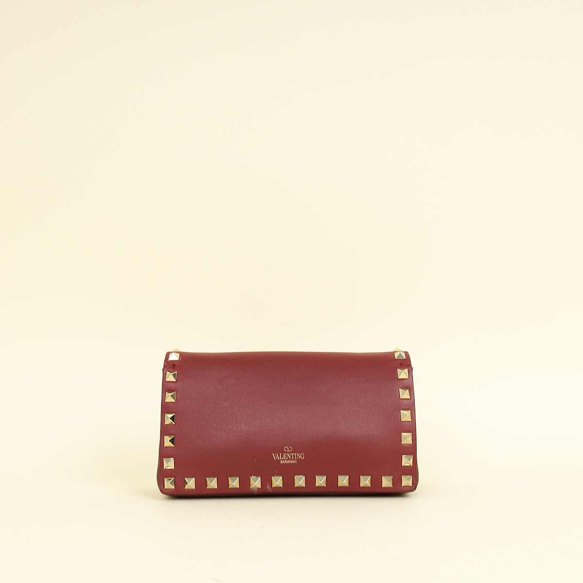 Valentino Burgundy Studs Embellished Chain Clutch