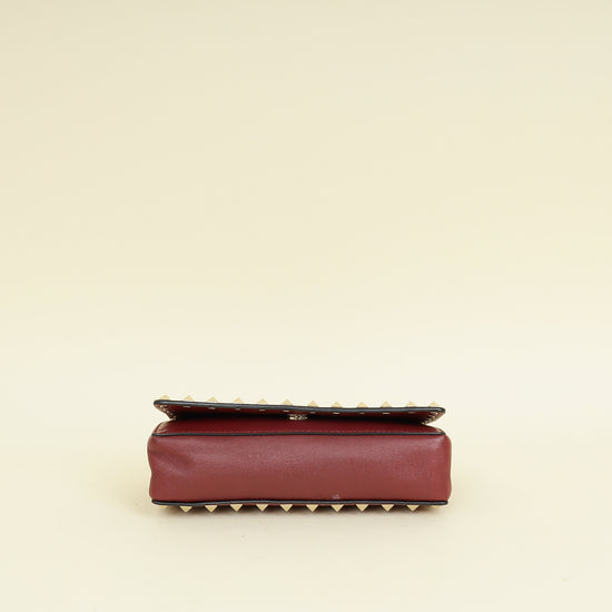 Valentino Burgundy Studs Embellished Chain Clutch