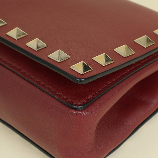 Valentino Burgundy Studs Embellished Chain Clutch