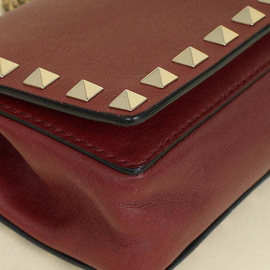 Valentino Burgundy Studs Embellished Chain Clutch