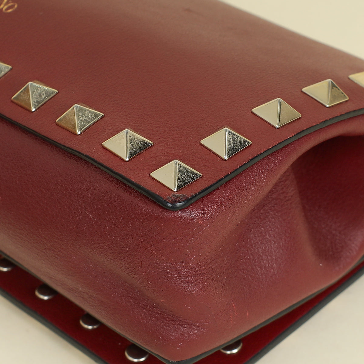 Valentino Burgundy Studs Embellished Chain Clutch