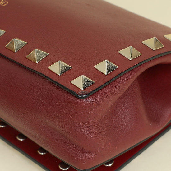 Valentino Burgundy Studs Embellished Chain Clutch