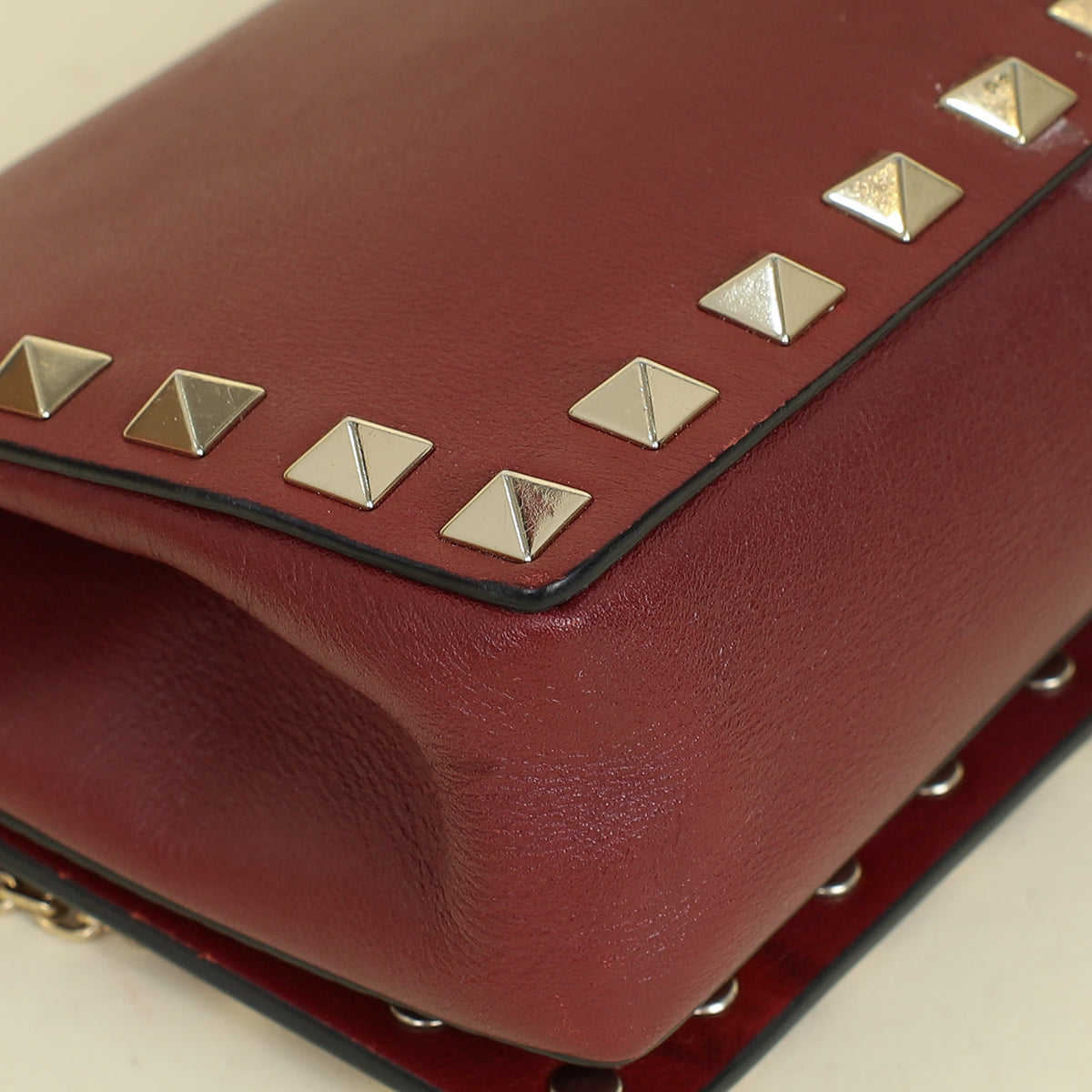 Valentino Burgundy Studs Embellished Chain Clutch