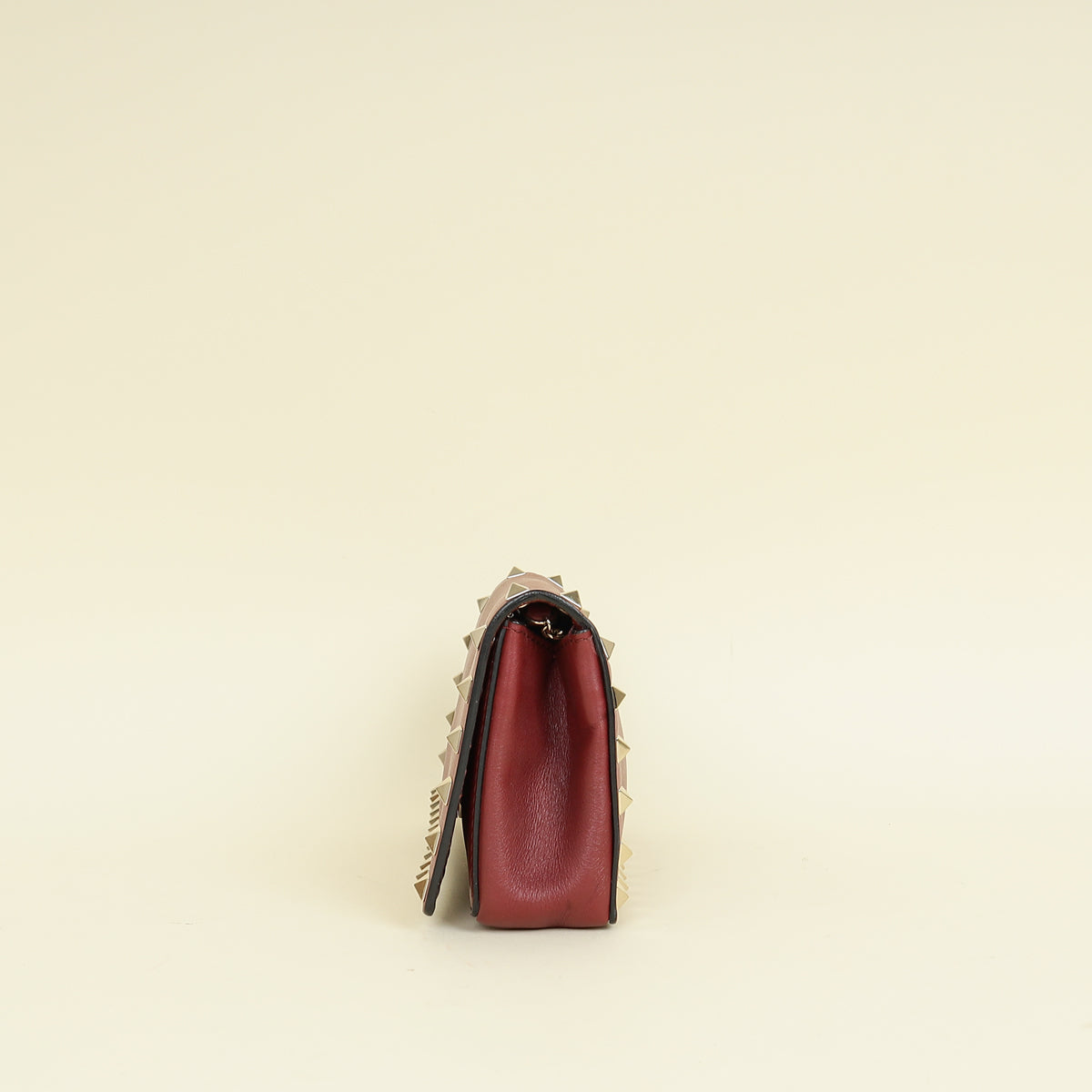 Valentino Burgundy Studs Embellished Chain Clutch