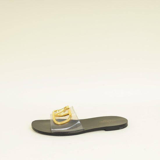 Valentino Black PVC Transparent VLogo Flat Slides 36