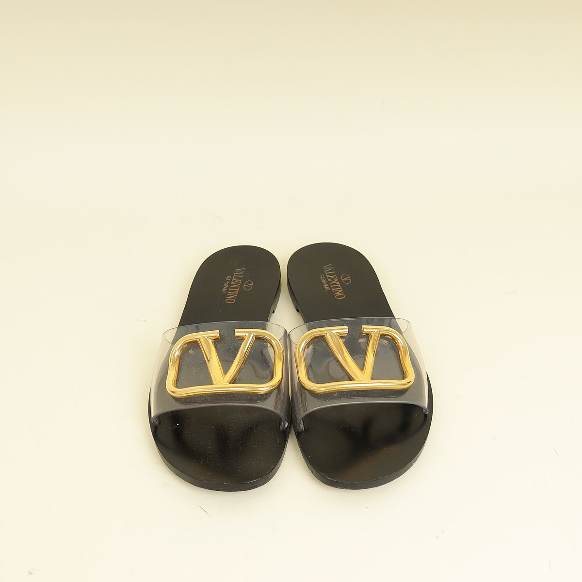 Valentino Black PVC Transparent VLogo Flat Slides 36