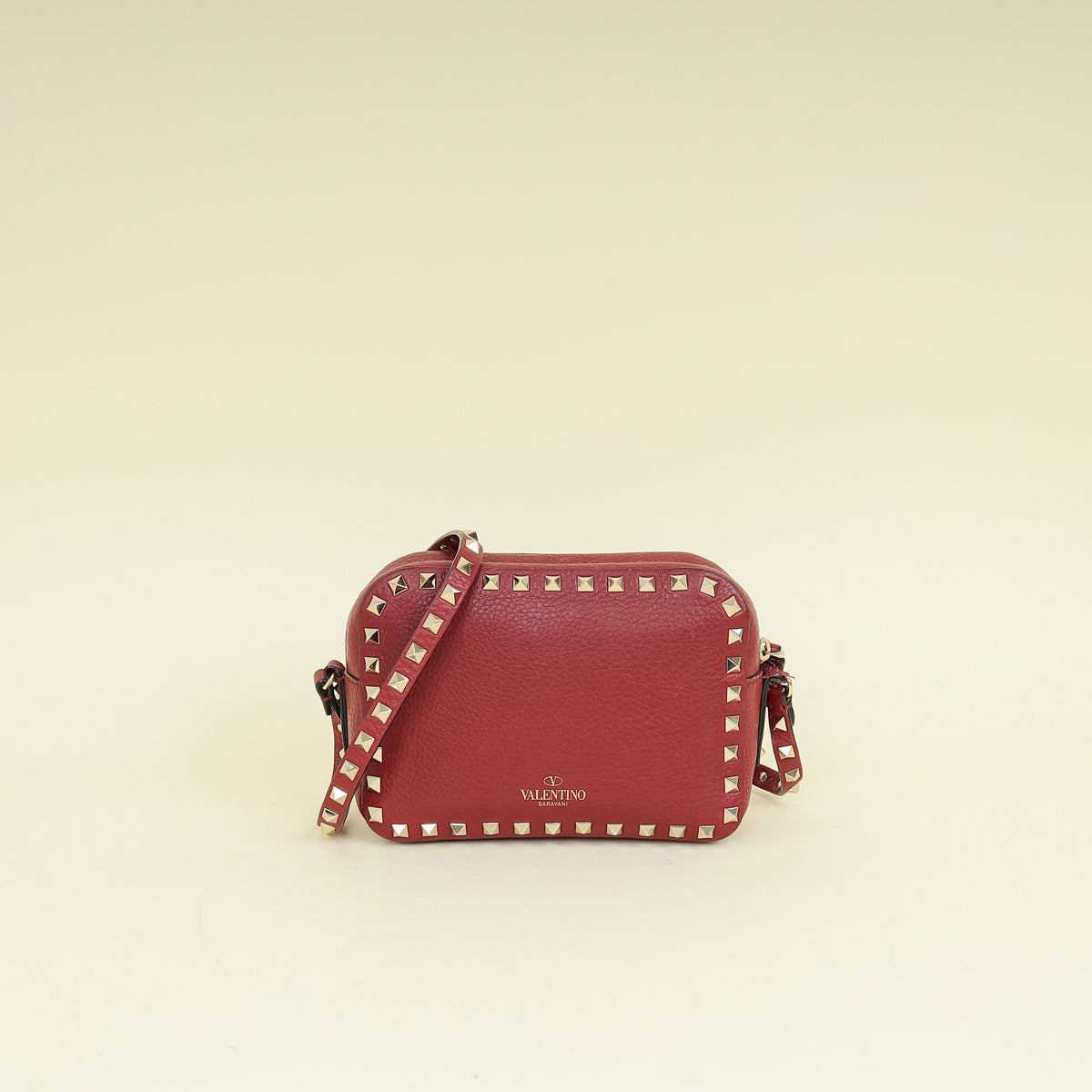 Valentino Burgundy Rockstud Camera Crossbody Bag