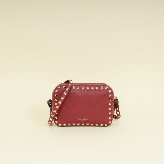 Valentino Burgundy Rockstud Camera Crossbody Bag