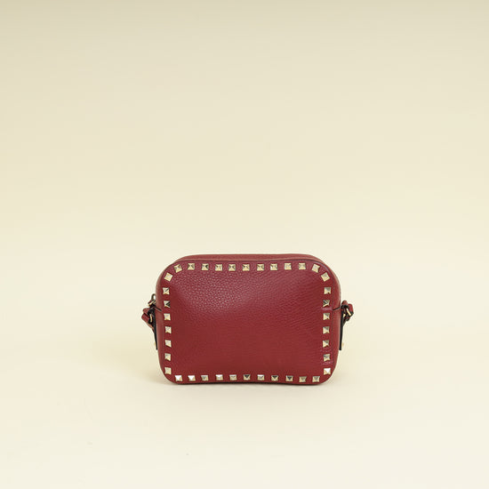 Valentino Burgundy Rockstud Camera Crossbody Bag