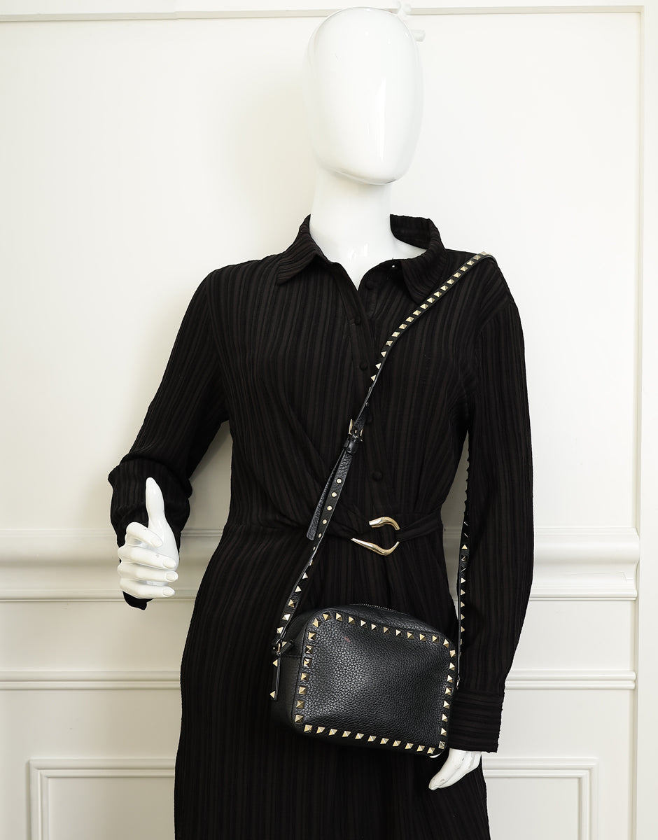 Valentino Black Rockstud Camera Mini Crossbody Bag