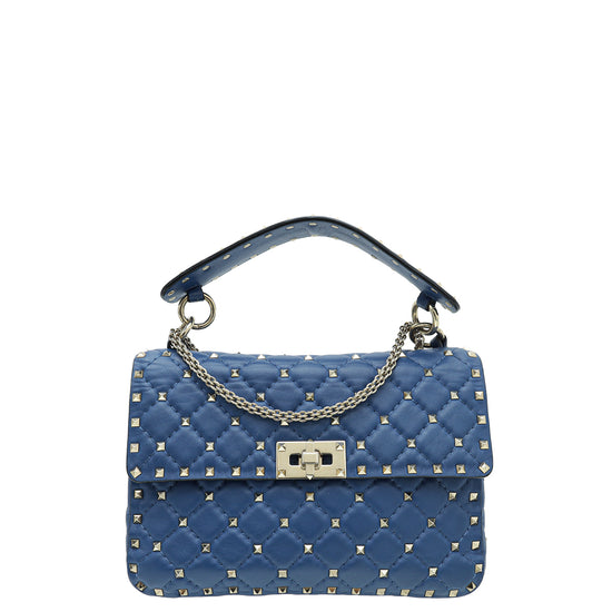 Valentino Blue Nappa Rockstud Spike Medium Flap Bag