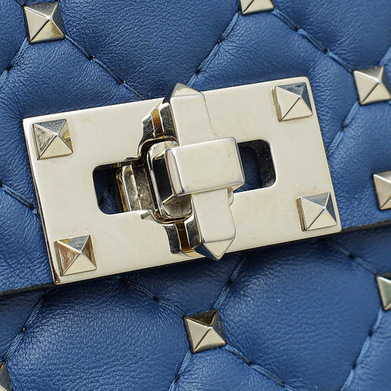 Valentino Blue Nappa Rockstud Spike Medium Flap Bag