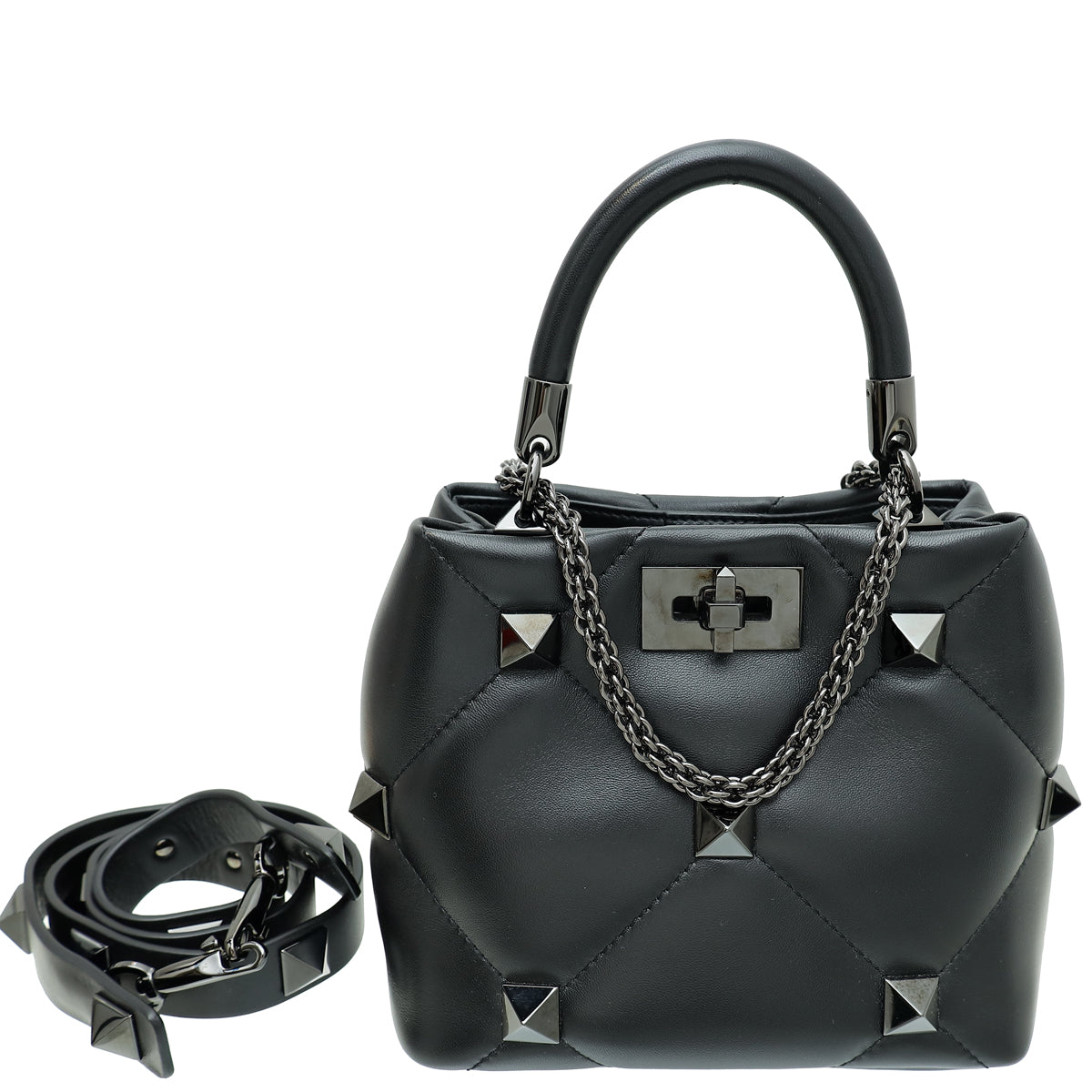 Valentino Black Roman Stud The Handle Small Bag-Valentino-THE CLOSET
