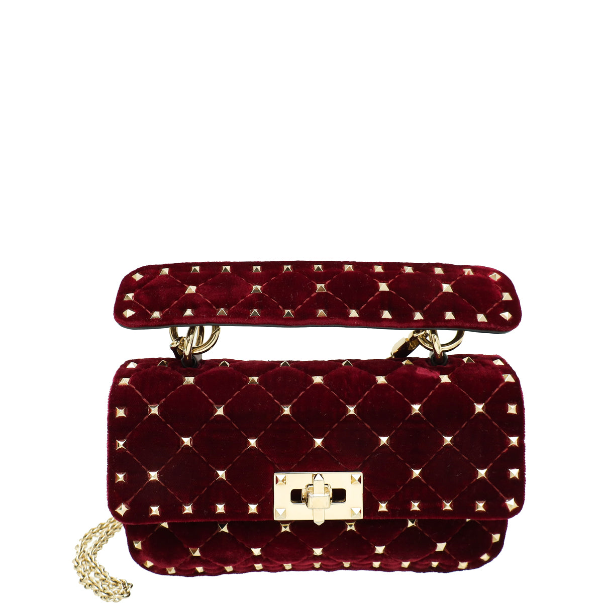Valentino Burgundy Velvet Rockstud Spike Small Chain Bag-Valentino-THE CLOSET