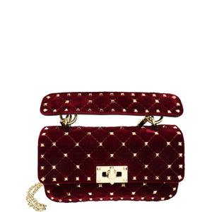 Valentino Burgundy Velvet Rockstud Spike Small Chain Bag