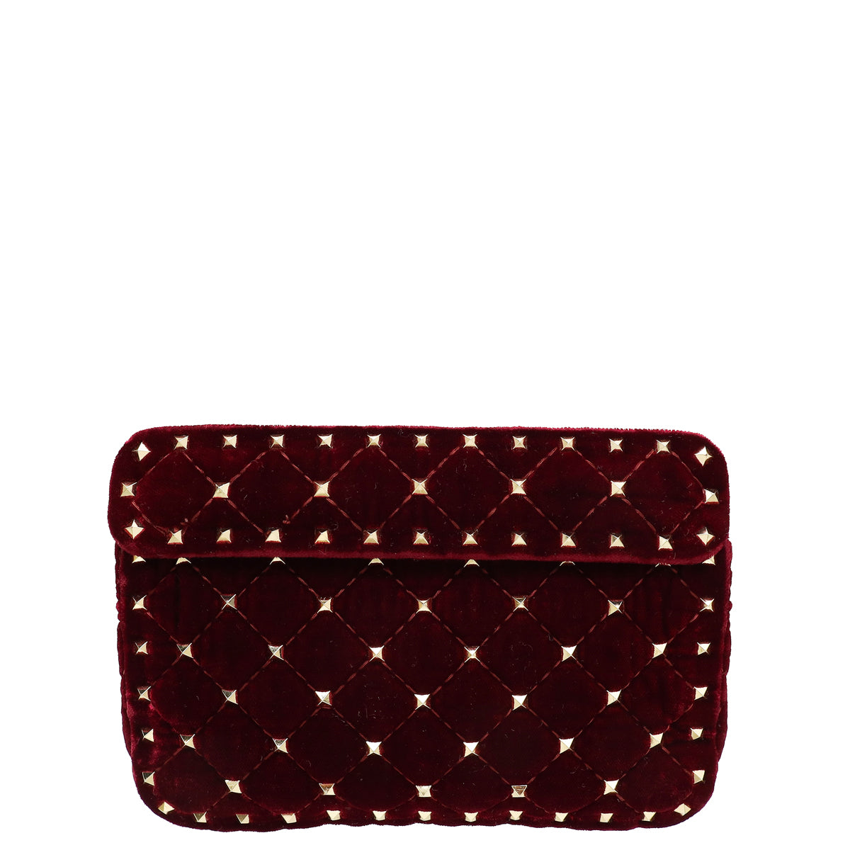 Valentino Burgundy Velvet Rockstud Spike Small Chain Bag-Valentino-THE CLOSET