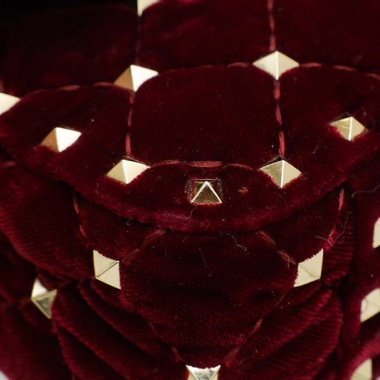 Valentino Burgundy Velvet Rockstud Spike Small Chain Bag