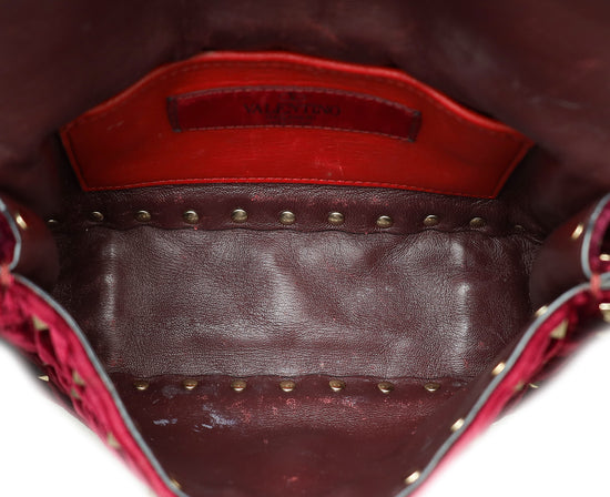 Valentino Burgundy Velvet Rockstud Spike Small Chain Bag