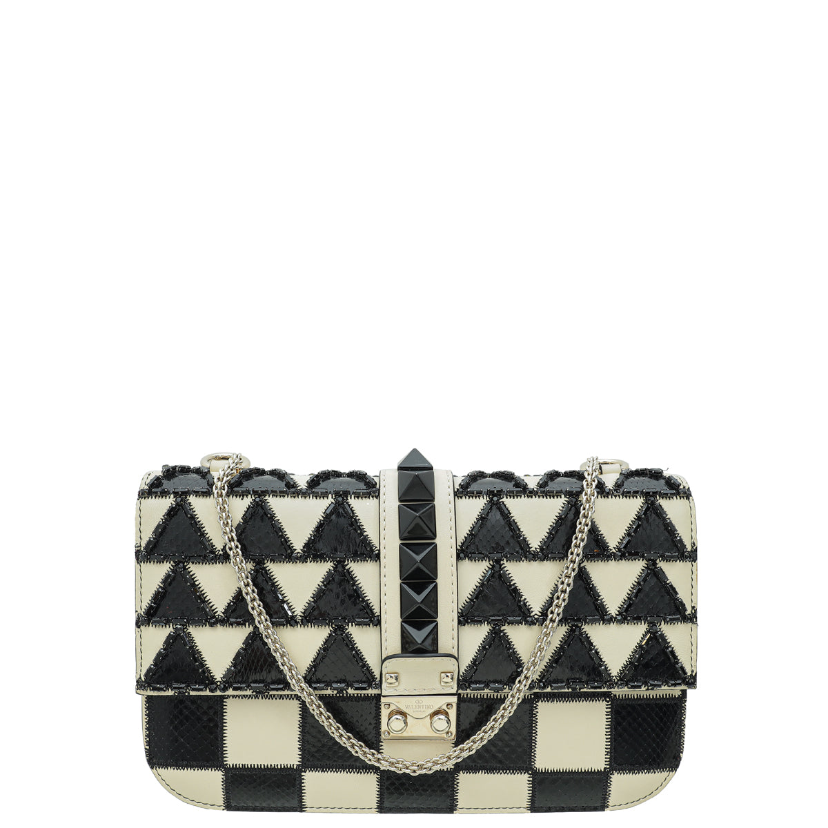 Valentino Bicolor Glam Lock Monochrome Geometric Beaded Medium Bag-Valentino-THE CLOSET